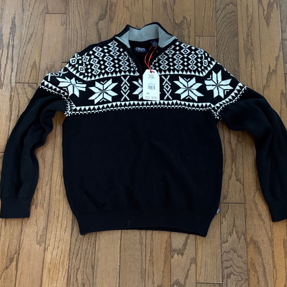 Chaps Black and White Crewneck Sweater
